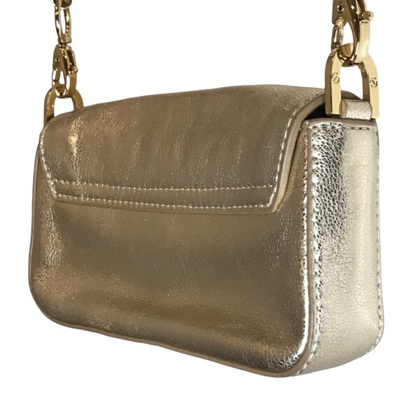 TORY BURCH - Distressed Metallic Gold Leather Mini Chain Clutch/ Crossbody Purse - Picture 13 of 16